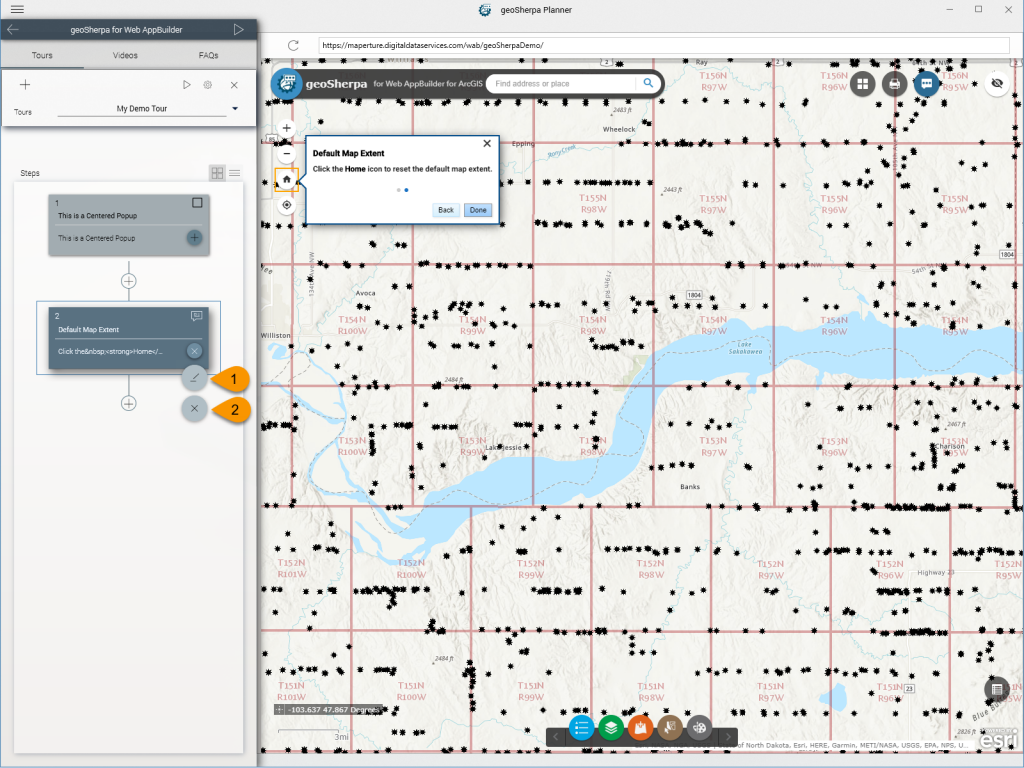 geoSherpa Planner Tour Step Menu