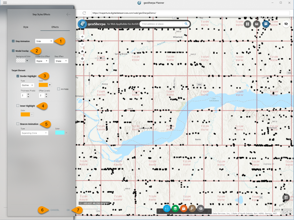 geoSherpa Planner Tour Step Effects Tab