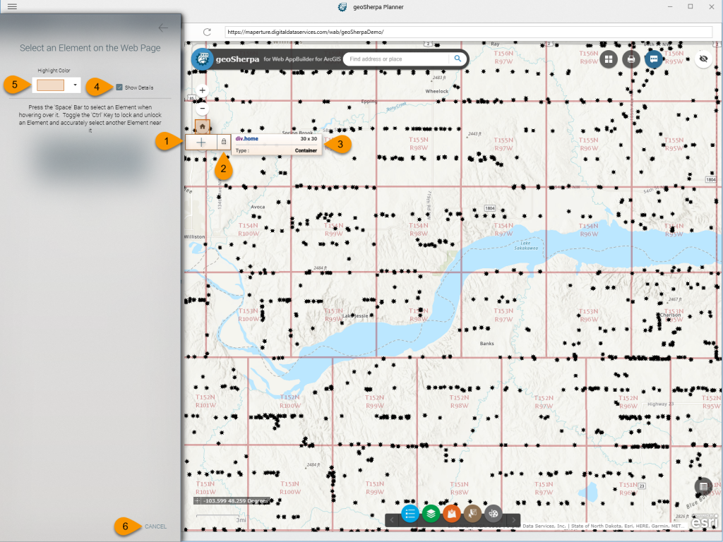 geoSherpa Planner Create Step Select Target Element