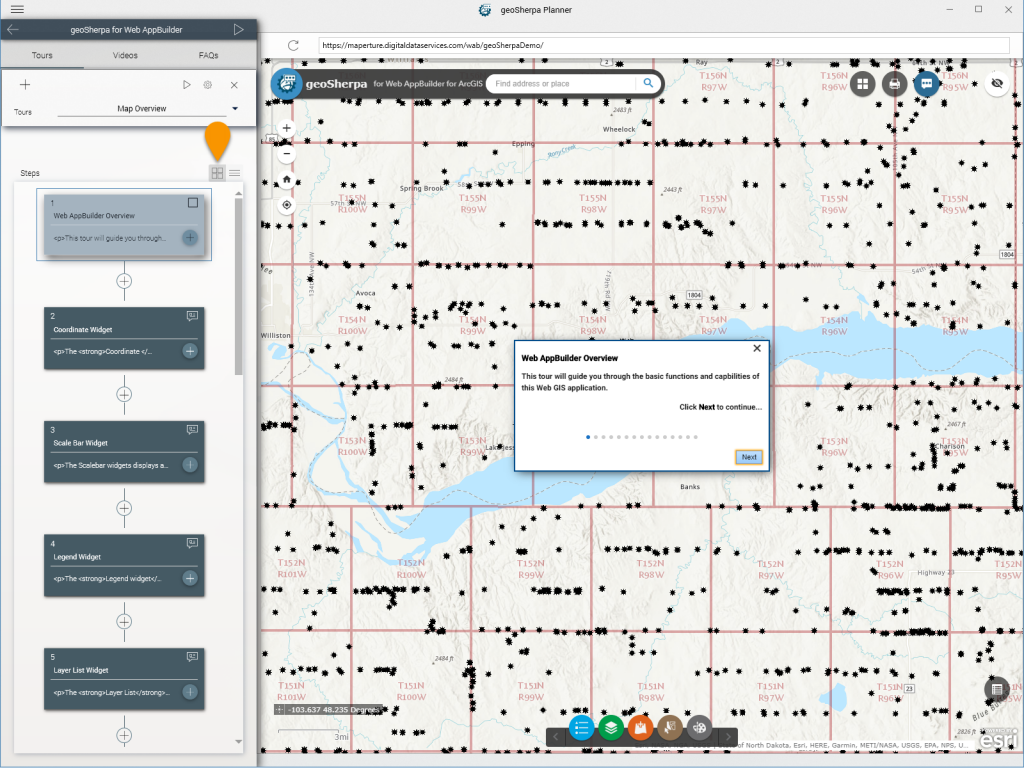 geoSherpa Planner Tour Step Dialog View