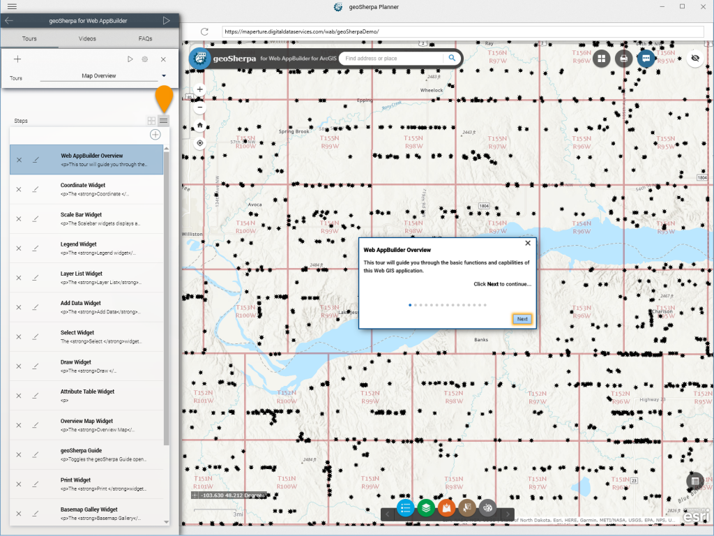 geoSherpa Planner Tour Step List View